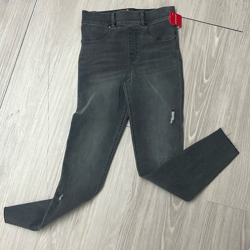 SPANX Vintage Grey Distressed Ankle Skinny Jeans